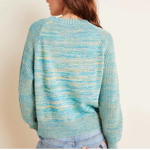ANTHROPOLOGIE Blue Watercolor Tie-Dye Sweater Size Large - Picture 4 of 16